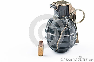 Bomb and bullet isolated on white background.Copy space Stock Photo