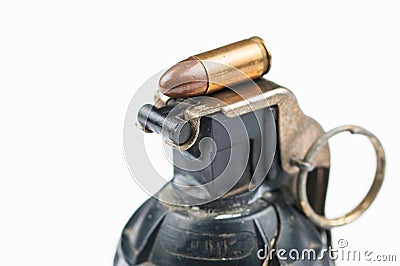 Bomb and bullet isolated on white background.Copy space Stock Photo