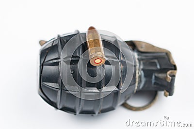 Bomb and bullet isolated on white background.Copy space Stock Photo