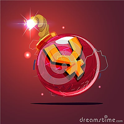 Bomb with china money symbol `Yuan` Crisis financial concept - Cartoon Illustration