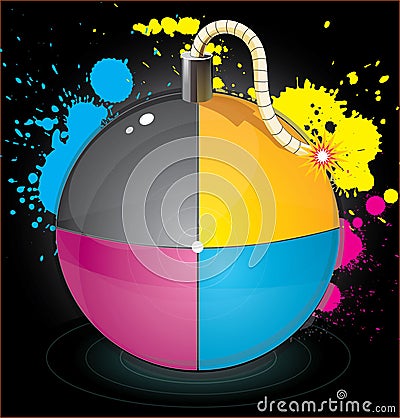 Bomb with colourful splashes Vector Illustration