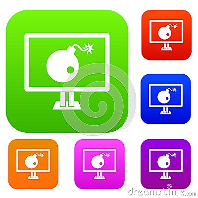 Bomb on computer monitor set collection Vector Illustration