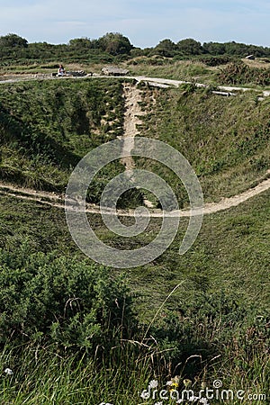 Bomb Crater in Normandy, France Stock Photo