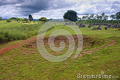 Bomb crater at Plain of Jars Stock Photo