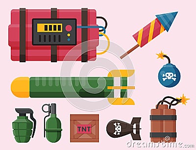 Bomb dynamite fuse vector illustration grenade attack power ball burning detonation explosion Vector Illustration