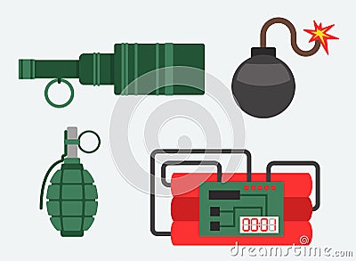 Bomb and dynamite vector illustration weapon explosion set Vector Illustration