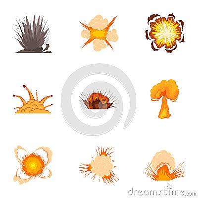 Bomb explosion icons set, cartoon style Vector Illustration