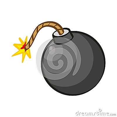 Bomb About To Blast/ Illustration of a cartoon black bomb icon about to explode with burning wick, isolated on white Stock Photo