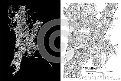 Mumbai, Maharashtra, India street map city centre for poster. High printable detail travel vector map. Stock Photo