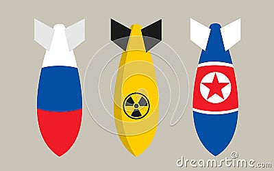 Bombs of Russia, North Korea and nuclear bomb Vector Illustration