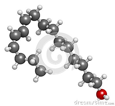 Bombykol insect pheromone molecule. Atoms are represented as spheres with conventional color coding: hydrogen (white), carbon ( Stock Photo