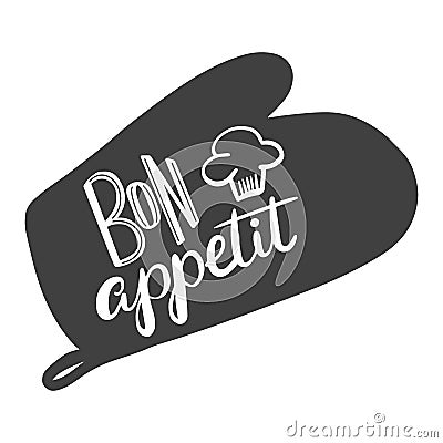 Bon appetit. The phrase in French for the design of advertising booklets and menus. Hand lettering brush and ink Vector Illustration