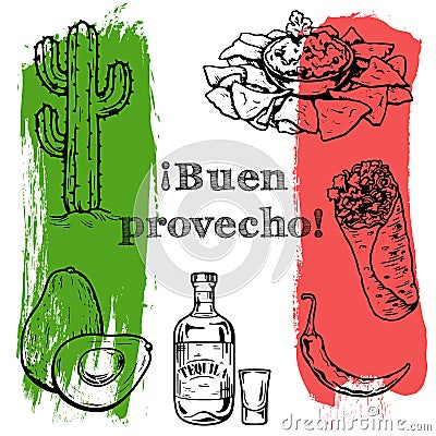 Bon Appetit Vector set of mexican food Vector Illustration