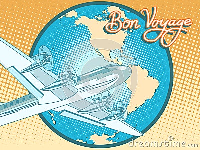 Bon voyage abstract retro plane poster Vector Illustration