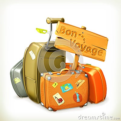 Bon voyage sign and travel bags Vector Illustration