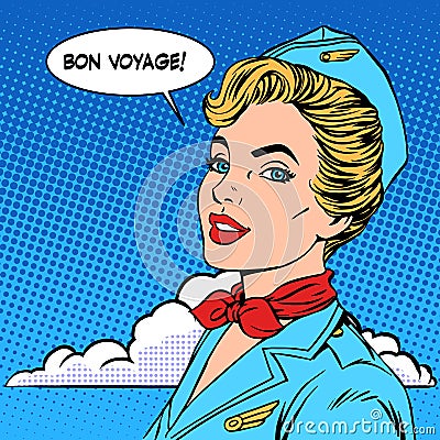 Bon voyage stewardess tourism travel flight Vector Illustration