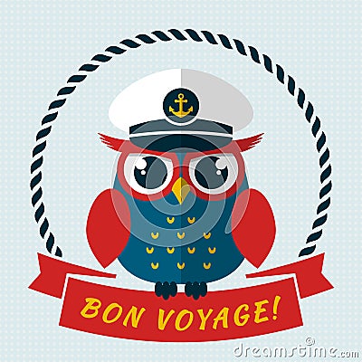 Bon voyage! Vector card with owl. Vector Illustration