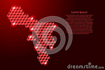 Bonaire map from 3D red cubes isometric abstract concept, square pattern, angular geometric shape, for banner, poster. Vector Cartoon Illustration