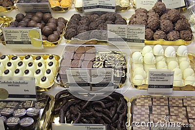 Bonbones sweets marzipan in the store Editorial Stock Photo