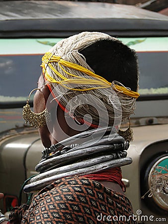 Bonda tribal woman with elaborate necklaces and earrings Editorial Stock Photo