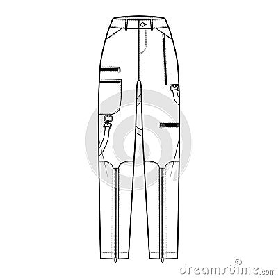 Bondage pants technical fashion illustration with normal waist, high rise, pockets, belt loops, full lengths Flat bottom Vector Illustration