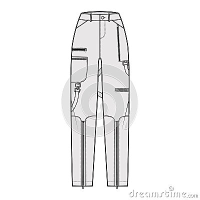 Bondage pants technical fashion illustration with normal waist, high rise, pockets, belt loops, full lengths Flat bottom Vector Illustration