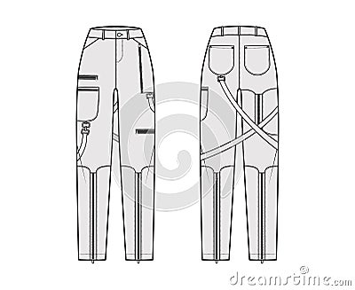 Bondage pants technical fashion illustration with normal waist, high rise, pockets, belt loops, full lengths Flat bottom Vector Illustration