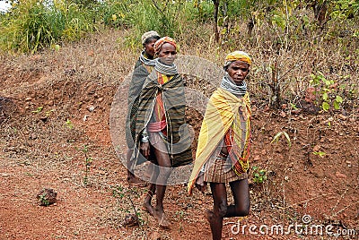 Bondas tribal ladies going to the Ankudeli market Editorial Stock Photo