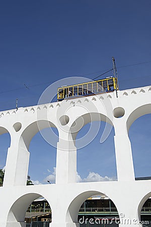 Bonde Tram Train at Arcos da Lapa Arches Rio de Janeiro Brazil Stock Photo