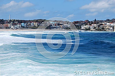 Bondi Beach coastline in Sydney. View from the boat Stock Photo