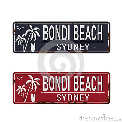 Bondi Beach Sydney Australia tin rusty web sign Vector Illustration