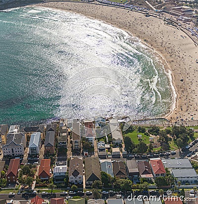 Bondi Beach, Sydney. Sunset aerial view from helicopter Stock Photo