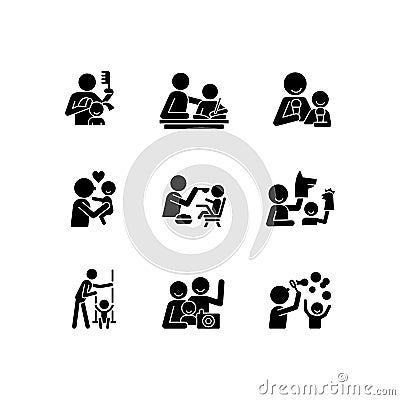 Bonding activity black glyph icons set on white space Vector Illustration