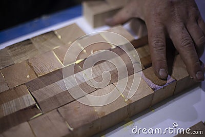 Gluing of different types of wood. Stock Photo