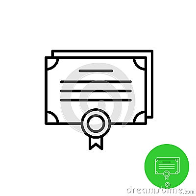 Bonds outline icon. Stock share certificate market symbols. Document sheets with seal Vector Illustration