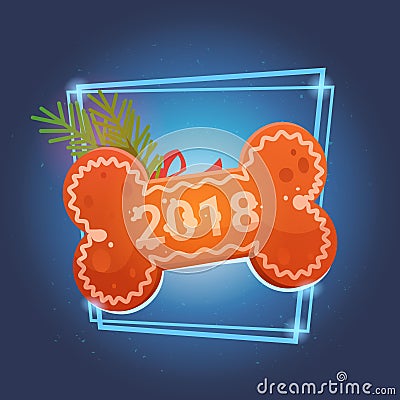 Bone With 2018 On Blue Background New Year Decoration Design Vector Illustration