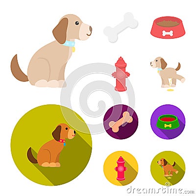 A bone, a fire hydrant, a bowl of food, a dog.Dog set collection icons in cartoon,flat style vector symbol stock Vector Illustration