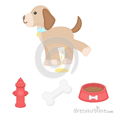 A bone, a fire hydrant, a bowl of food, a dog.Dog set collection icons in cartoon style vector symbol stock Vector Illustration