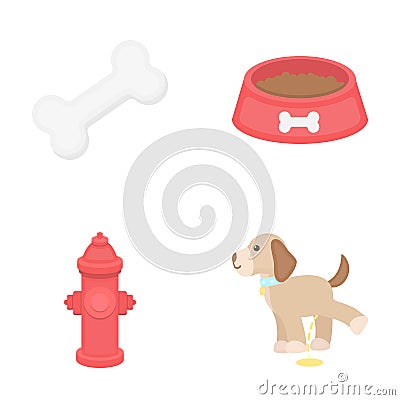 A bone, a fire hydrant, a bowl of food, a dog.Dog set collection icons in cartoon style vector symbol stock Vector Illustration