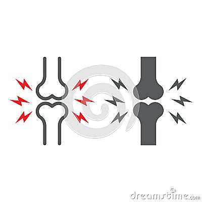 Bone pain line and glyph icon, body and painful, joint ache sign, vector graphics, a linear pattern on a white Vector Illustration