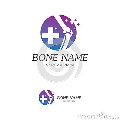 Bone Plus logo. Healthy bone Icon. Knee bones and joints care protection logo template. Medical flat logo design. Vector of human Vector Illustration