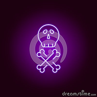 bone skull icon in neon style. Element of Halloween illustration. Signs and symbols collection icon for websites, web design, Cartoon Illustration