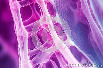 Bone tissue human skeleton under microscope cells structure medical science biology background texture magnification Stock Photo