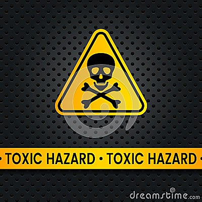 Bones and skull as a warning sign of toxicity. yellow triangle hazard icon Cartoon Illustration