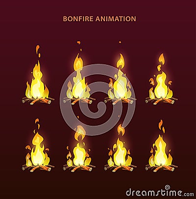 Bonfire animation sprites Vector Illustration