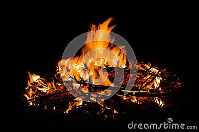 Bonfire on black background,Wildfire,Forest fire,Fire flames Stock Photo