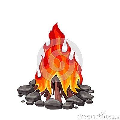 Bonfire With Burning Firewood Vector Illustration