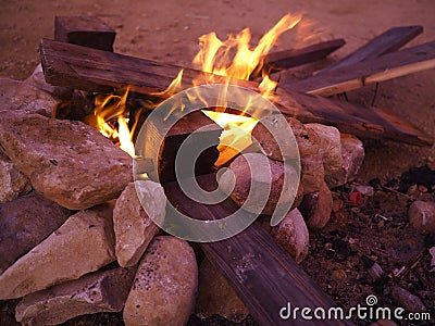 Bonfire campfire with flying sparks Stock Photo