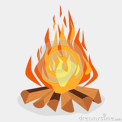 Bonfire - camping, burning woodpile, campfire or fireplace. Vector Vector Illustration
