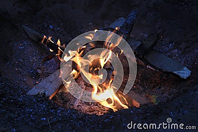 A bonfire in a camping at the night Stock Photo